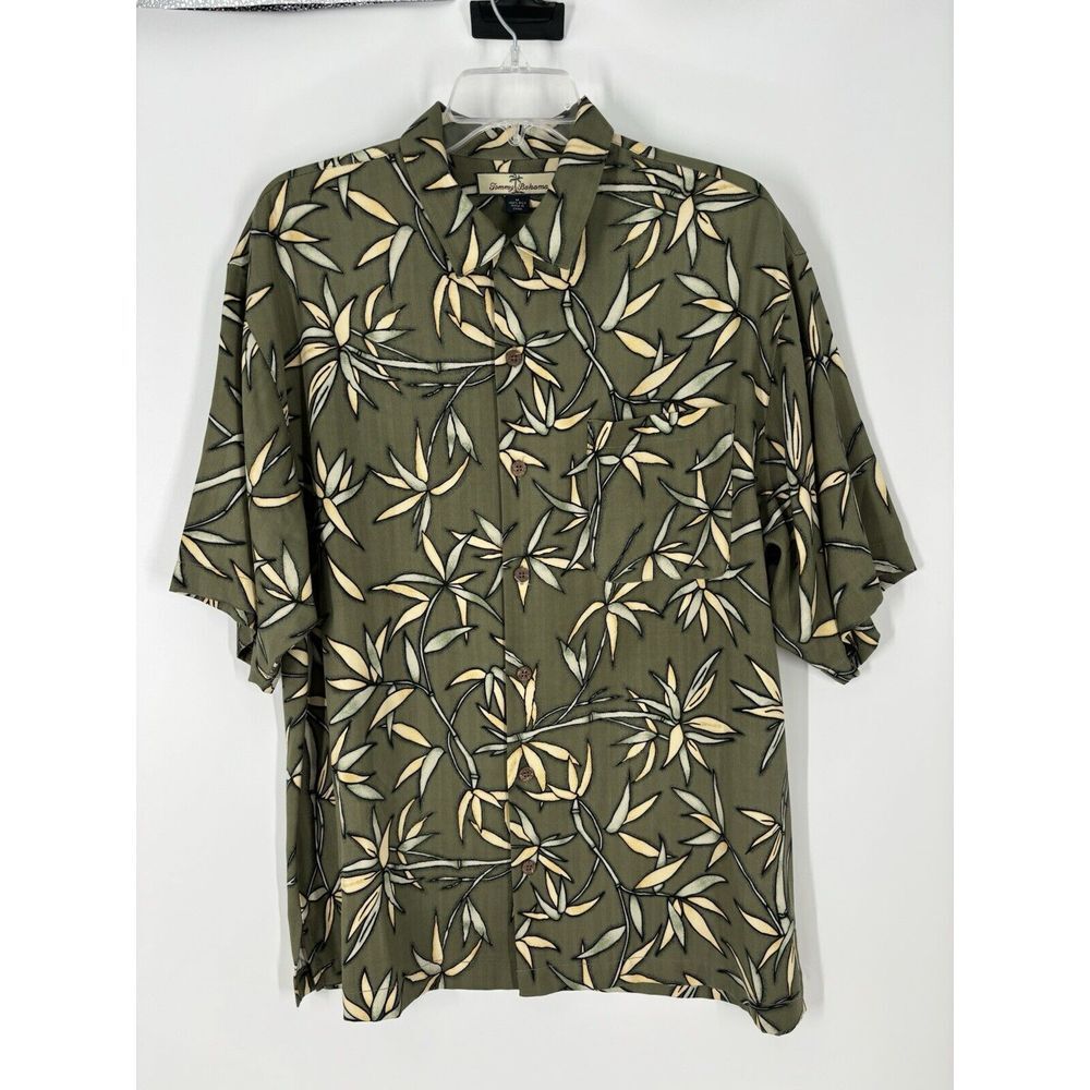 Tommy Bahama 100% Silk Short Sleeve Button Up Floral Bamboo Print Shirt Medium